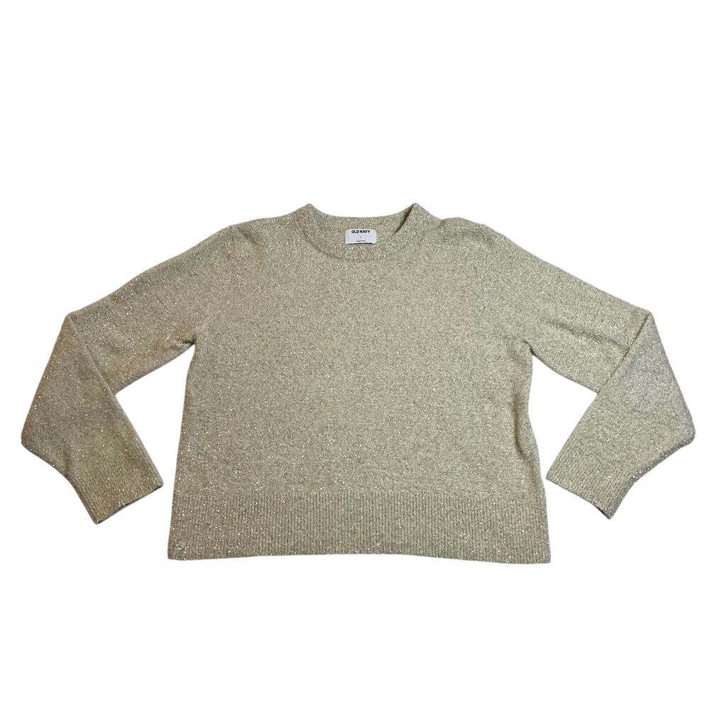Old Navy Crewneck Gold Sparkle Knit Sweater Size L Cozy Holidays Party Casual